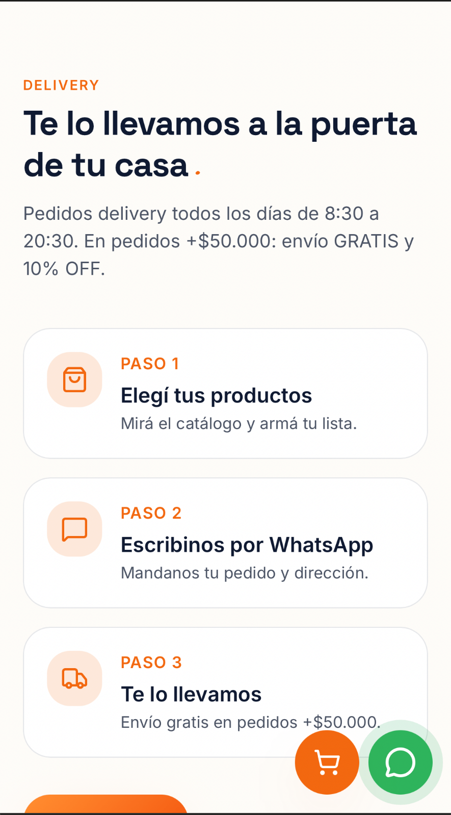 Cientouno Minimarket: Sección de delivery con los pasos del pedido