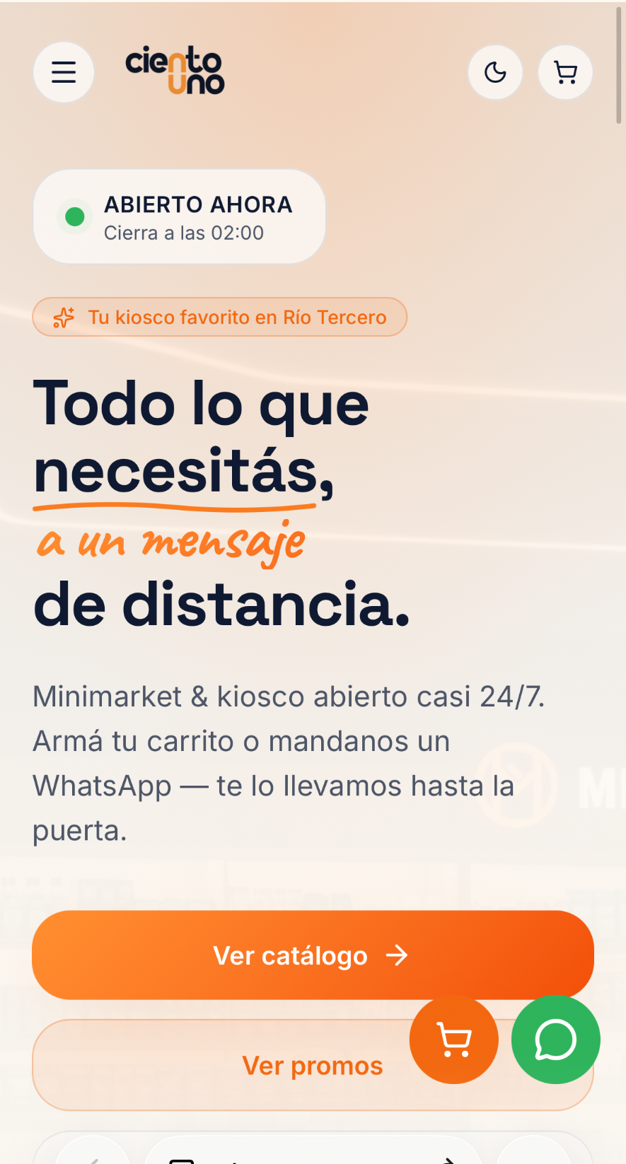 Portada del sitio de Cientouno Minimarket
